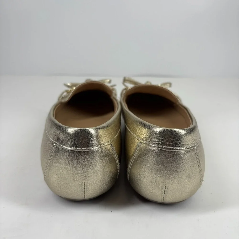 Talbots Women's US 7M Metallic Gold Leather Bow Tie Slip-On Loafers‎ Flats Shoes